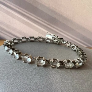 Vintage White colorless Topaz tennis bracelet 925 sterling - Picture 1 of 12