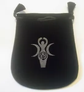 Black Velvet Triple Moon Goddess Drawstring 5" Bag Pouch New - Imagen 1 de 1