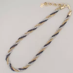 CHRISTIAN DIOR CD Logo Twisted Tricolor Charm Necklace Gold Silver Black 09ED438 - Picture 1 of 12