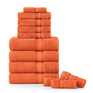 Luxury 12 Piece Bath Towel Set 100% Cotton Rust Color Absorbent Quick Dry Soft O - Picture 1 of 9