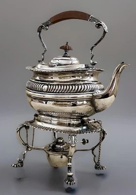 Antique English Silverplate Spirit Kettle Burner Alexander Clark Co Ecru Accents - Image 1 of 4
