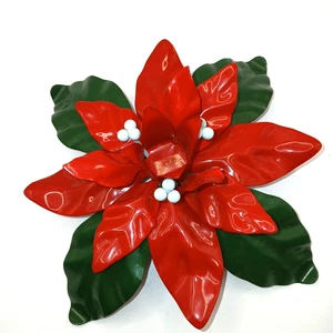 Vintage DEPT 56 Metal Poinsettia Taper Candle Holder Enamel White Berries  - Picture 1 of 8