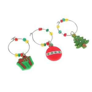 6 Pcs Christmas Themed PVC Glass Charms Wine Glass Goblet Charms Rings Wire - Picture 1 of 11