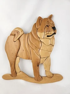 Große Vintage Holz Intarsien CHOW Hund Wandkunst Handwerk Handarbeit Holz Wanddeko Kunst - Bild 1 von 14