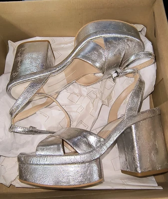 DOLCE VITA (in Box) Laisha Distressed Silver Metallic Leather Heels Sz 7 (PreOwn - Image 1 of 4