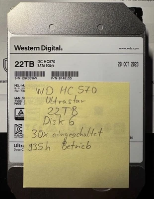 Western Digital 22TB Ultrastar DC HC570 (7200 RPM, 3,5") nur 935 Betriebsstunden - Bild 1 von 4