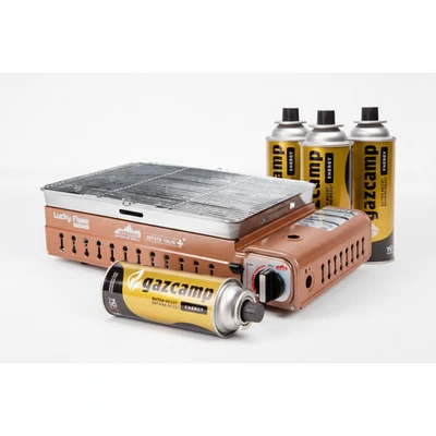 Lucky Flame LF-90 GD (XL) Gasgrill mit MSF-1A Butan Kartuschen (Mengenauswahl)