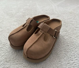 UGG CHESTNUT SUEDE GOLDENSTAR HI CLOG PLATFORM SANDALS, WOMEN US 7.5 NEW - Picture 1 of 13