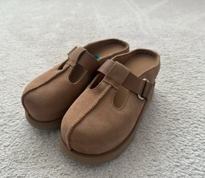 UGG CHESTNUT SUEDE GOLDENSTAR HI CLOG PLATFORM SANDALS, WOMEN US 7.5 NEW - Image 1 of 4