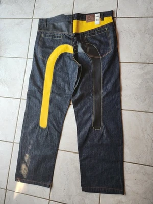 Новый Evisu джинсы мульти карман джинсовой ткани редкая желтый черный OG размер W46 L34 Y2K новый с Ярлыками - Изображение 1 из 4