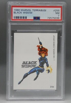 1980 Marvel Comics trading card PSA 7 BLACK WIDOW sticker 255 Terrabusi Avengers - Image 1 of 3