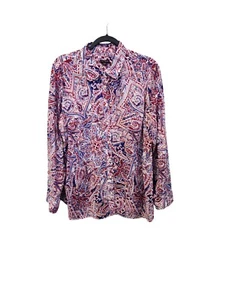Talbots XL Red White Blue Paisley Lightweight Button Down Collared Top 2343 - Picture 1 of 7
