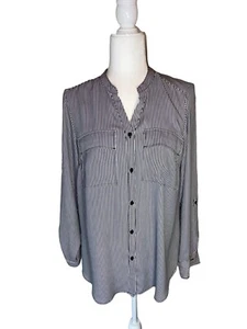 Jones New York Women’s Black Stripe Button Down Blouse: Size Medium - Picture 1 of 4