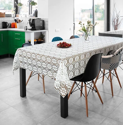 Weiße Tischdecke mit Spitze Mitteldecke Weiß Häkelspitze  - Bild 1 von 4