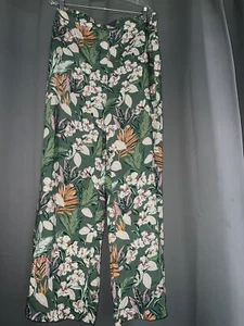 Green Floral Flowy Pants With Pockets And Small Slits At Bottom XL - Picture 1 of 9