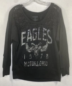 Camisa de encaje trenzada para mujer talla M negra manga larga Eagles 1978 Motors Ohio - Imagen 1 de 8