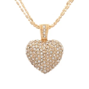 Cubic Zirconia Pave Heart Pendant Layered Chain Necklace In Gold Tone - Picture 1 of 3
