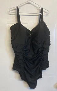 Torrid Slim Fix Lattice Front Swimsuit One Piece Black Ruched Slimming Plus 4X - Picture 1 of 5