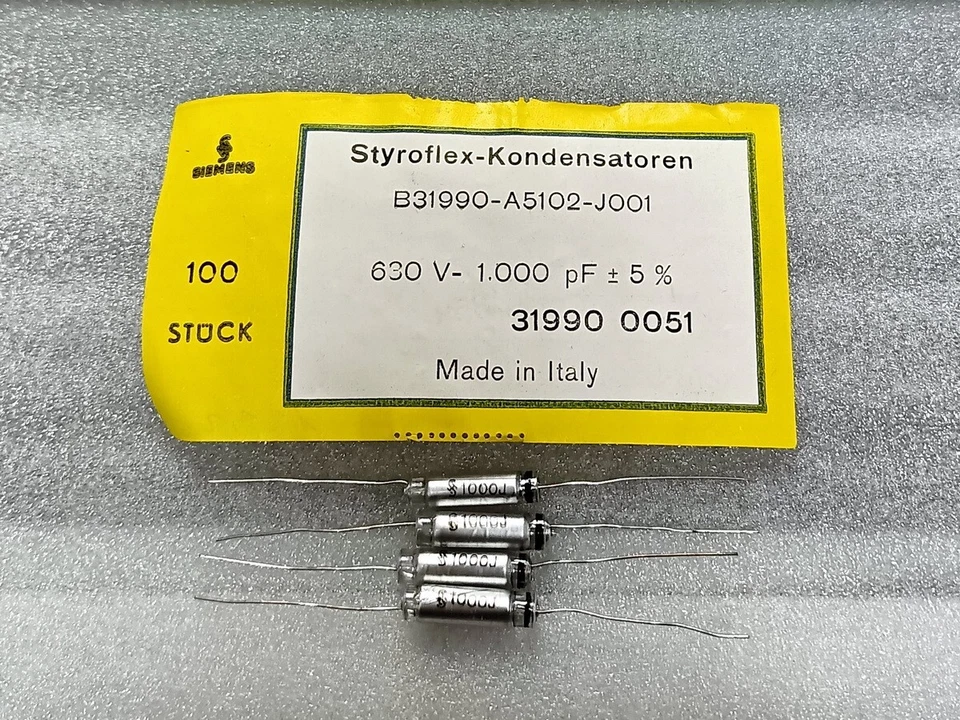 4 piezas Siemens 1000pF 630V 5% condensador de película de poliestireno Hecho en Italia Foto 1 de 1