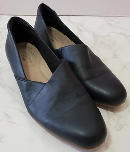 Clarks Juliet Palm Pumps Shoes Black Leather Women's 6.5 M Comfort 1" Heel - Picture 1 of 14
