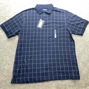 Roundtree & Yorke Herren Poloshirt L Navy Windowpane Grid Silky Finish Neu mit Etikett - Bild 1 von 7