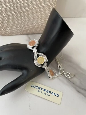 Pulsera 7.5" Marca Lucky Tono Plata Piedras Semipreciosas Acentos Tonos Tierra Foto 1 de 3