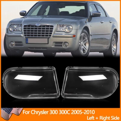Pair Left&Right Headlight Lens Cover Replacement For 2005-2010 Chrysler 300 300C - Imagem 1 de 4