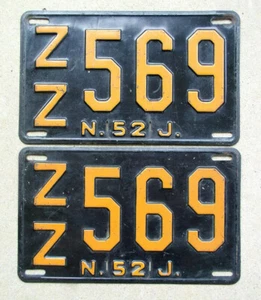 1952 52 N.J. New Jersey License Plates Matched Set Pair NJ - ZZ 569 - Picture 1 of 9