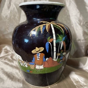 Lg 1940er Jahre Vintage dunkelbraune Tlaquepaque mexikanische Touristen Keramik Vase - Bild 1 von 8