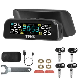 Car Tire Pressure Monitoring System LCD Solar Wireless with 4 internal Sensors - Picture 1 of 11