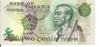 GHANA, TWO CEDIS, P#14c, 1977, UNC - Image 1 of 2