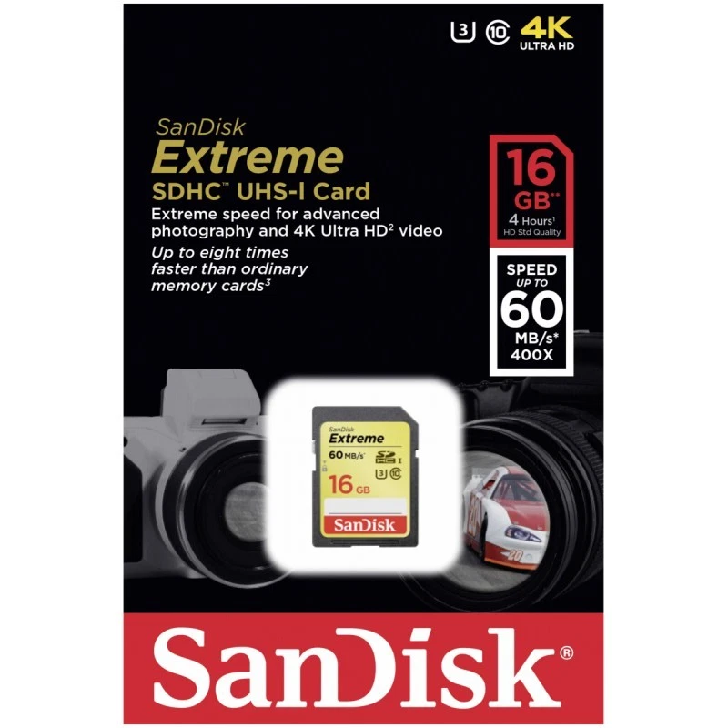 SanDisk 16GB Extreme SDHC 60MB/S Class 10 400x UHS-I U3 Camera Flash Memory Card - Image 1 of 2