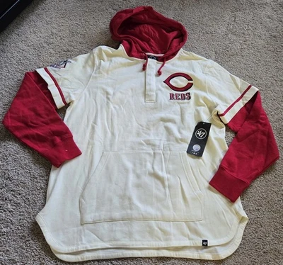 ’47 Cincinnati Reds Cream Hoodie Long Sleeve MLB Pullover Hooded Shirt Sz Large - Image 1 of 4