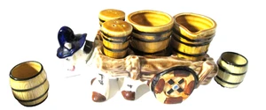 Vintage Anthropomorphic Ceramic Mule Donkey Cart Condiment Barrels 8077 Set of 7 - Picture 1 of 12