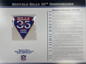 1994 Buffalo Bills 35th Anniversary Willabee & Ward Patch With Stat Card - Picture 1 of 2
