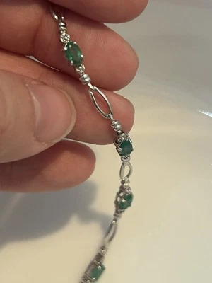 10k Solid White Gold Natural Emerald Bracelet 6 High Quality Emeralds Foto 1 de 4