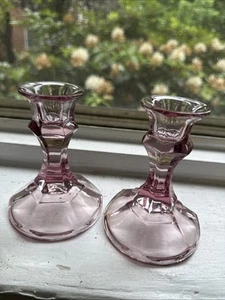 Candle Holders Glass Lavander Purple 4 Inch Pressed Vintage  - Picture 1 of 4