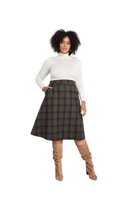 ModCloth Prim Class Hero Midi Wool Blend Skirt Women's 2XL Plaid A-Line - Image 1 of 4