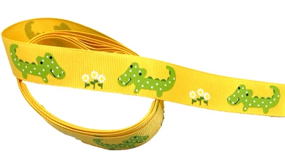 Cocodrilo cocodrilo feliz de 3 yds7/8" con margaritas en cinta de grosgrain amarillo 100 % poliéster Foto 1 de 4