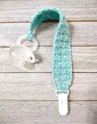 crochet handmade baby pacifier clip holder dummy strap blue ombre - Image 1 of 2