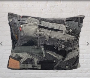 Vintage Levi’s ‘Black Patchwork’ Jeans Designer Cushion Abstract Pillow - Picture 1 of 6