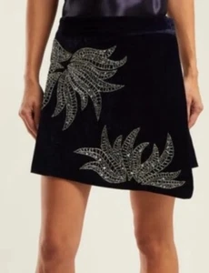 Dodo Bar Or  NWT Embroidered velvet wrap mini skirt Size M(10) Color Black - Picture 1 of 10