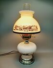 Currier & Ives Electric Table Lamp Milk Glass Farm Depiction Vintage Item