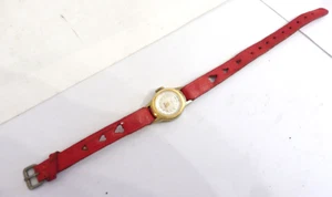 VINTAGE LADIES 17 JEWEL WORKING SWISS LEDA WIND UP WRIST WATCH RED HEART STRAP - Picture 1 of 4
