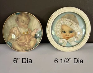 2 Vintage Bubble Pictures Convex Glass Baby Girls PETER WATSON’S STUDIO  - Picture 1 of 7