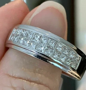 2.20Ct Invisible Channel Set Princess Stone Men's Band In 925 Sterling Silver - Picture 1 of 3