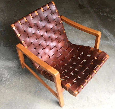 2 Jens Risom Lounge Chairs KNOLL AUTHENTIC Mid Century Modern 1945 Maple/Leather Cover