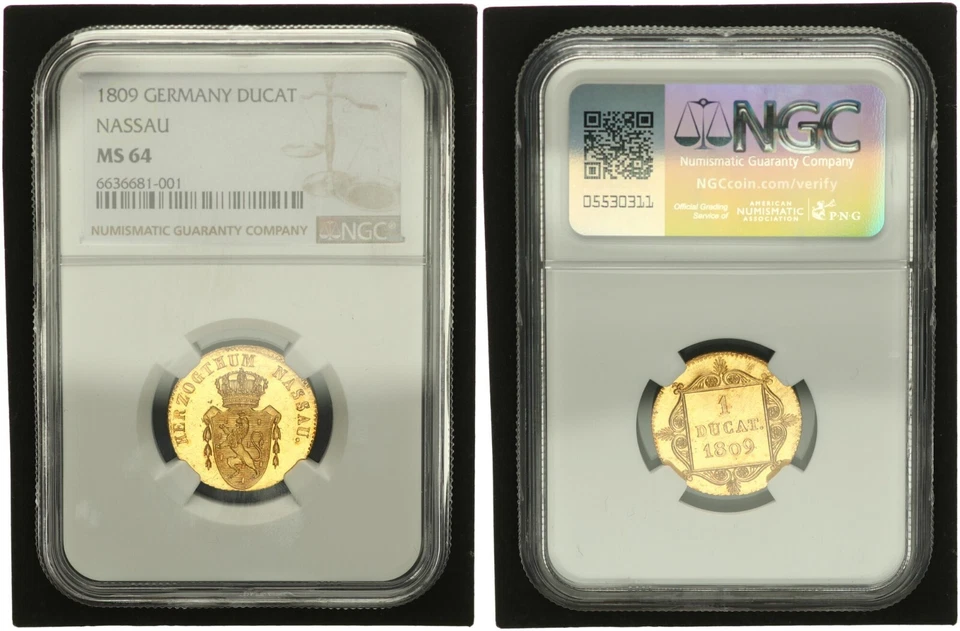 Duchy of Nassau 1 Ducat 1809 NGC MS 64 Almost Brilliant Uncirculated 106507 - Image 1 of 1
