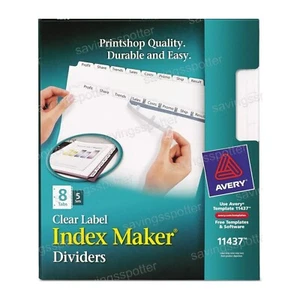 Divisores perforados Avery Clear Label Index Maker 8 pestañas 5 juegos 11437 - Imagen 1 de 7
