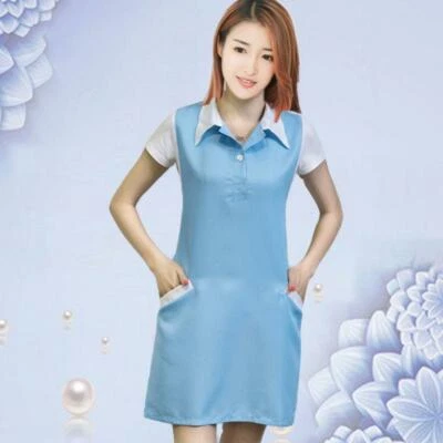 Women Nurse Dress Female  Beautician Lab  Long Coat Work Clothes Pinafore - Image 1 of 4
